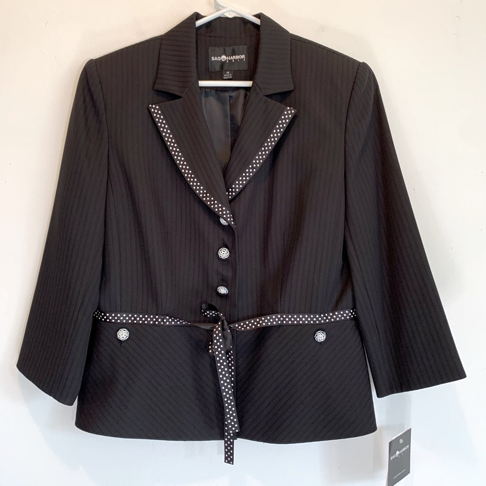 Sag Harbor Black Skirt Jacket Suit Camellia Button & Ribbon Detail 14 - Picture 2 of 15